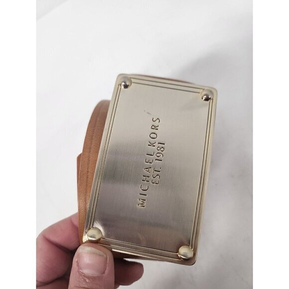 VINTAGE Michael Michael Kors Mens Wide Leather Belt Medium Tan Metal Logo Buckle - Picture 3 of 7